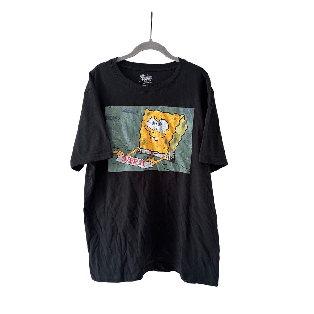 SpongeBob SquarePants Over It Black Graphic T-Shirt Men’s Large 100% Cotton Tee!